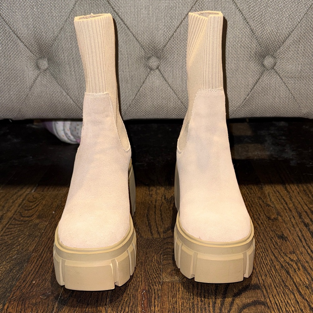 STEVE MADDEN Cream Platform Ankle Boots